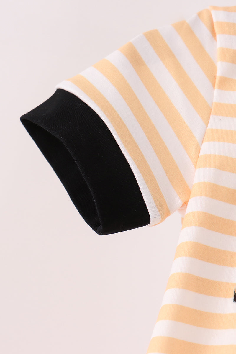 Baby Boy Pumpkin Embroidery Stripe Romper