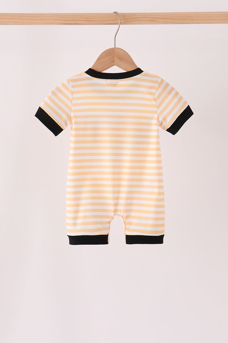 Baby Boy Pumpkin Embroidery Stripe Romper