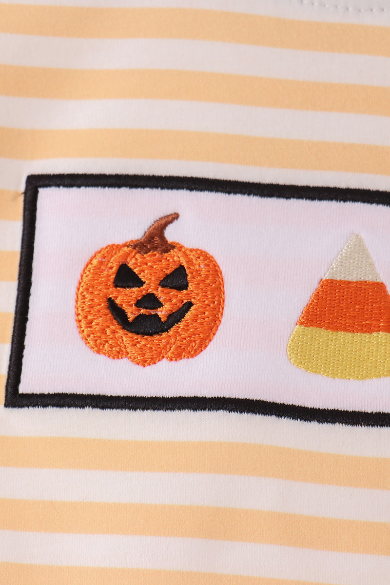 Boys Pumpkin Embroidery Stripe Top