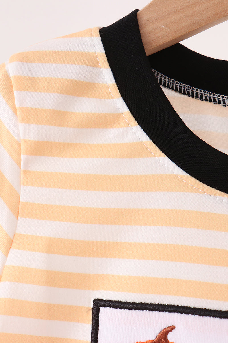 Boys Pumpkin Embroidery Stripe Top
