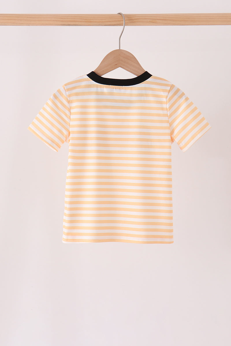 Boys Pumpkin Embroidery Stripe Top