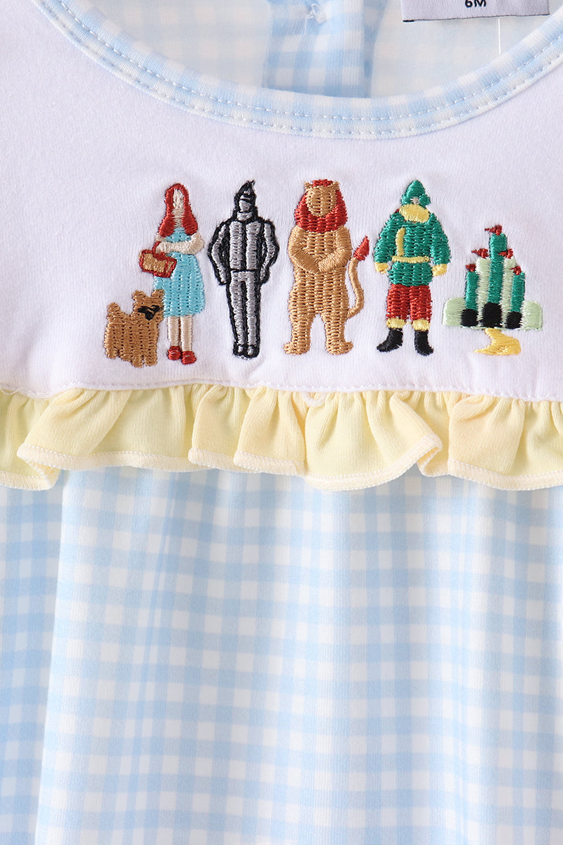 Blue Oz Character Embroidery Gingham Ruffle Bubble