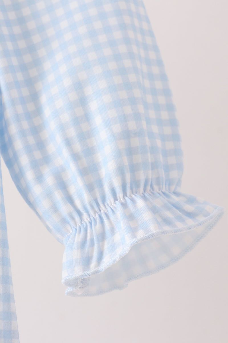 Blue Oz Character Embroidery Gingham Ruffle Bubble