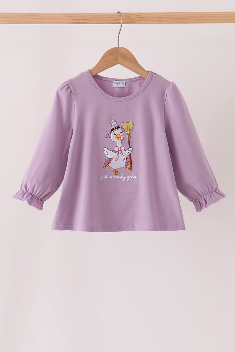 Girls Purple Goose Embroidery Top
