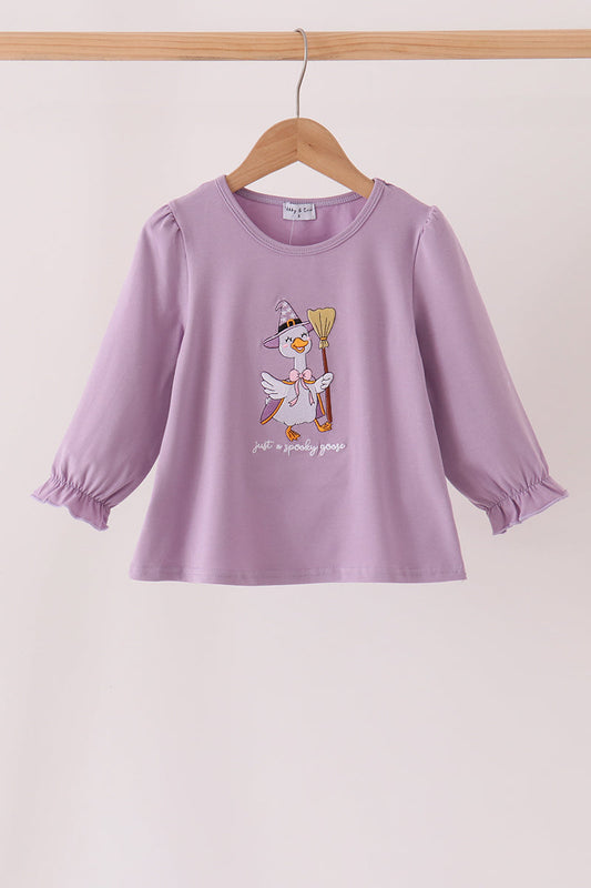 Girls Purple Goose Embroidery Top