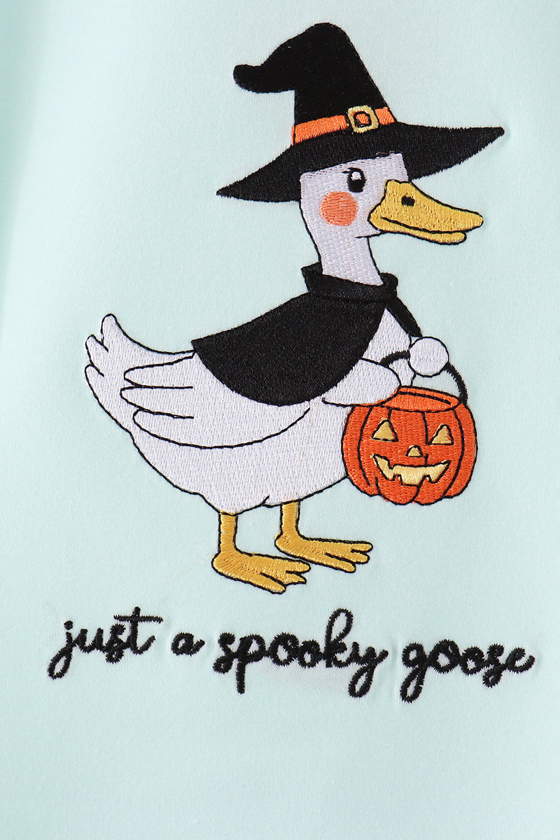 Blue Halloween Goose Embroidery Top