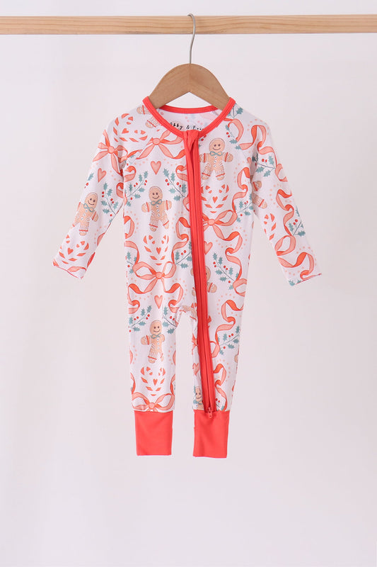 Coral Gingerbread Bamboo Zipper Romper