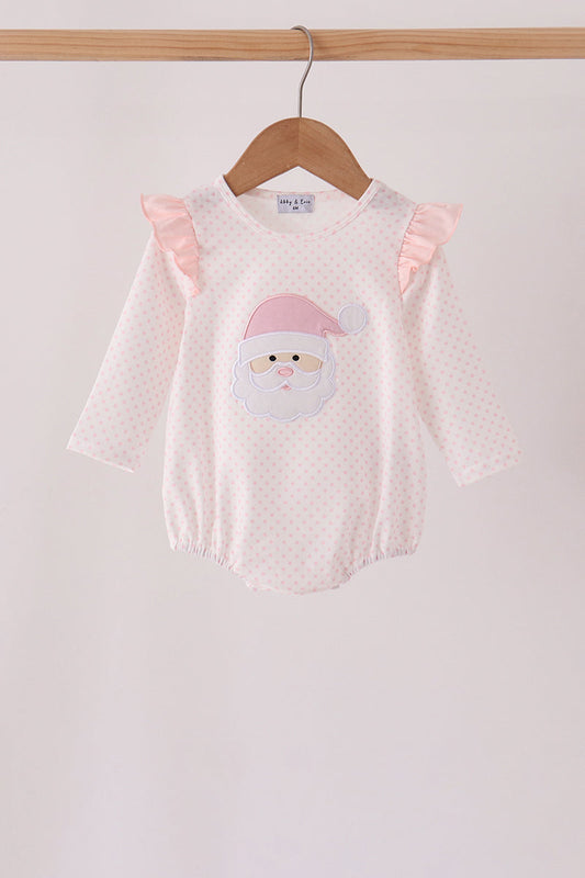 Pink Santa Claus Dot Applique Ruffle Bubble