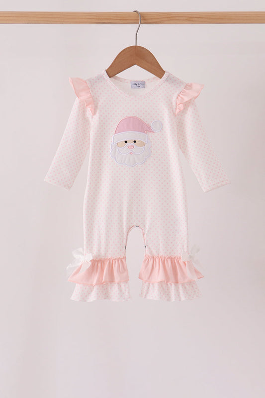 Pink Santa Claus Dot Applique Ruffle Romper