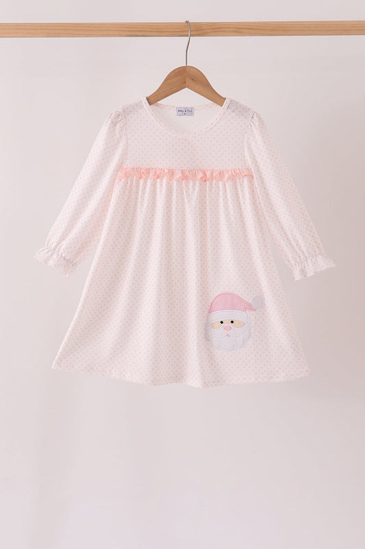 Pink Santa Claus Dot Applique Ruffle Dress