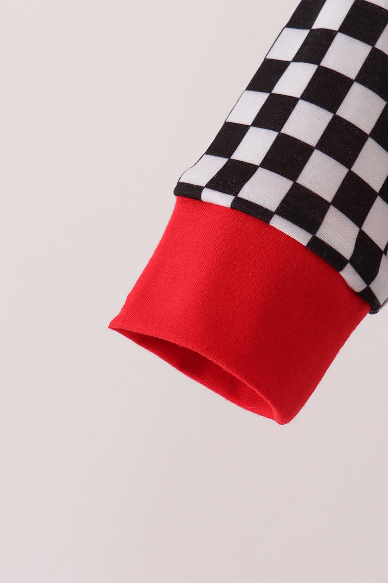 Baby Boy Black Car Racing Embroidery Bubble Checkered