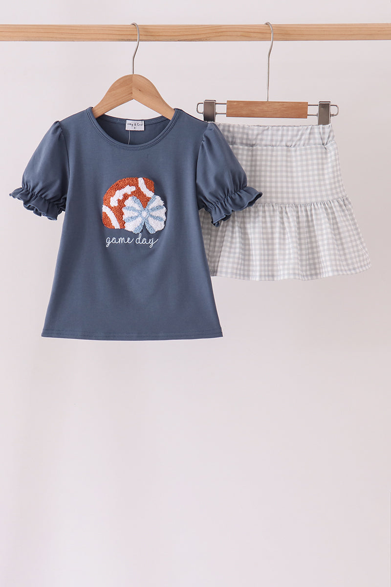 Navy Football Bow French Knot Skort Set