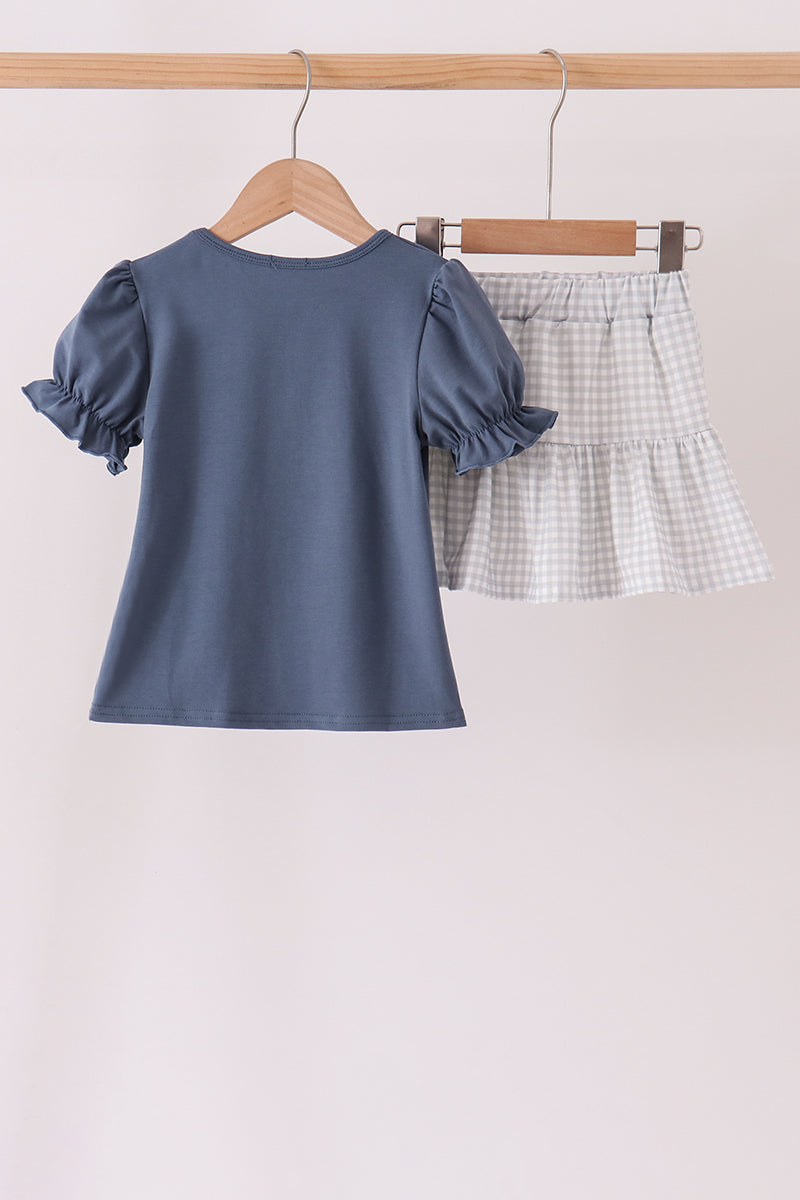 Navy Football Bow French Knot Skort Set