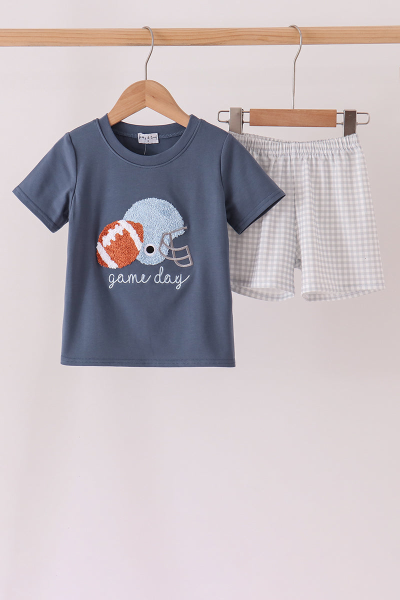 Navy Football French Knot Shorts Set