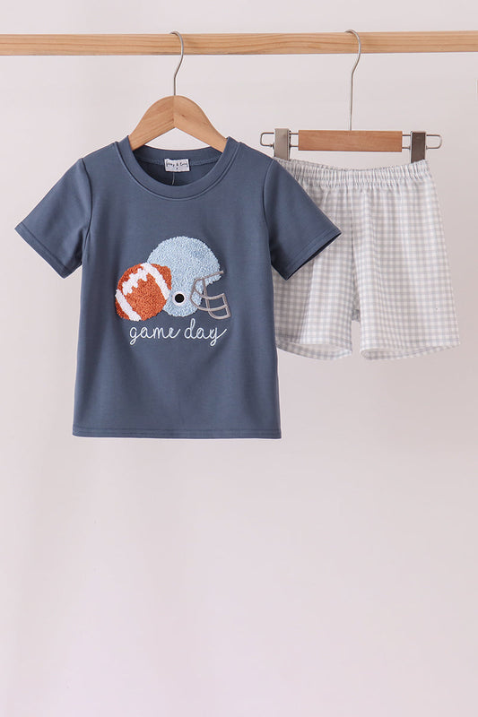 Navy Football French Knot Shorts Set