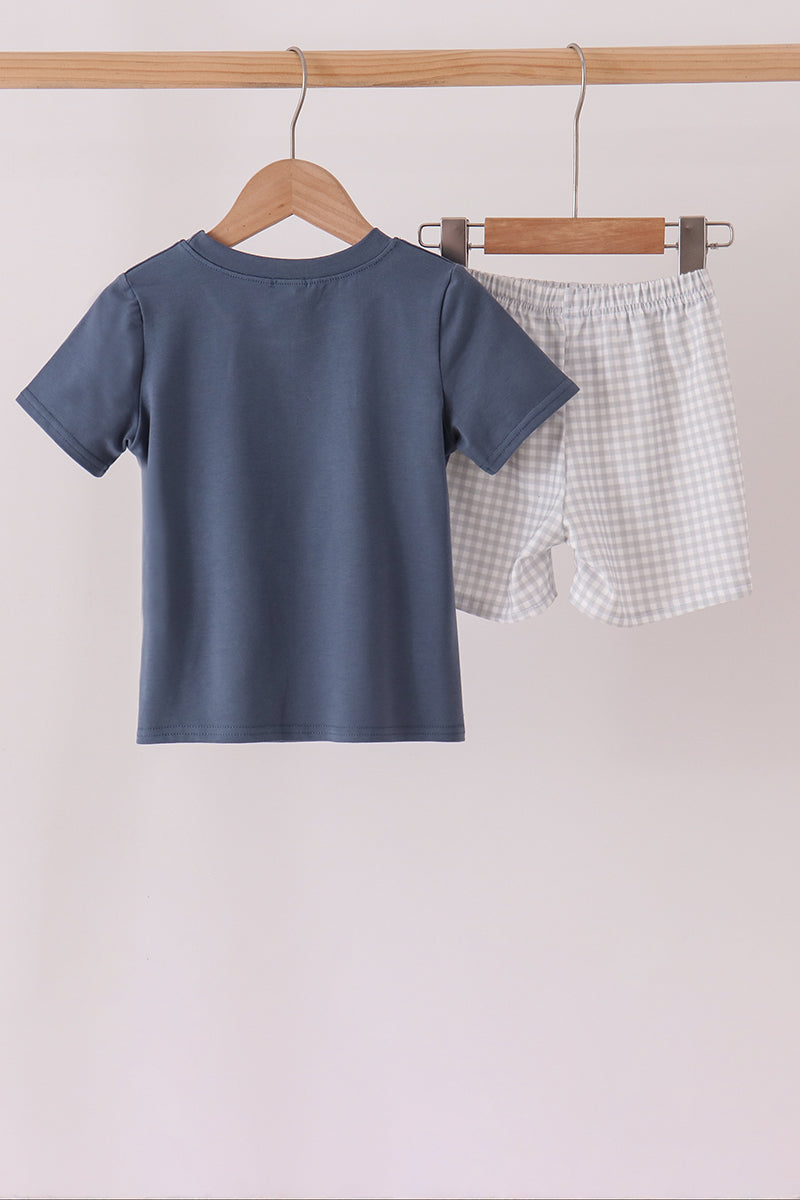 Navy Football French Knot Shorts Set
