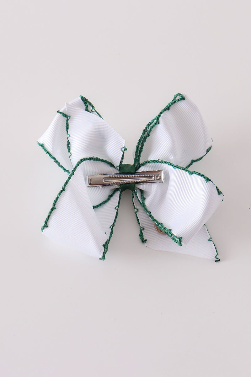Rudolph Reindeer Embroidery Crochet Edge Hair Bow