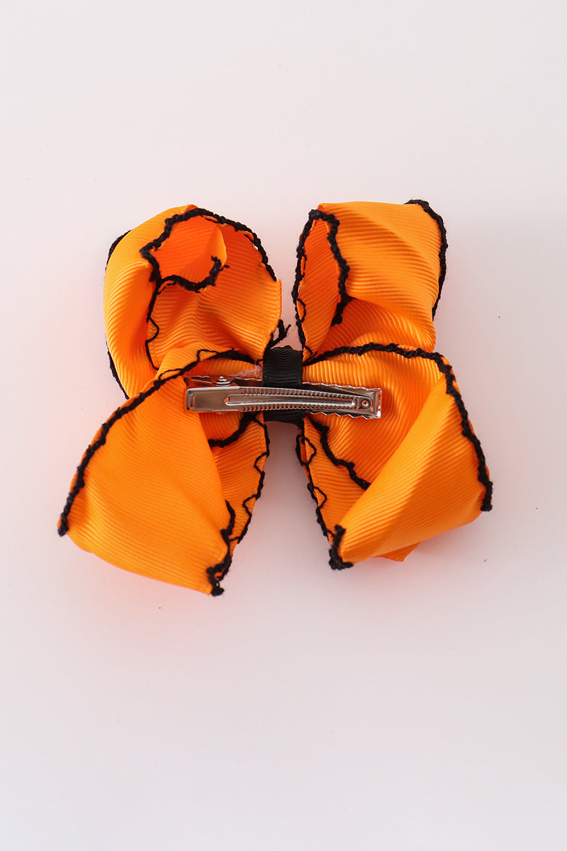 Orange Ghost Embroidery Crochet Edge Hair Bow