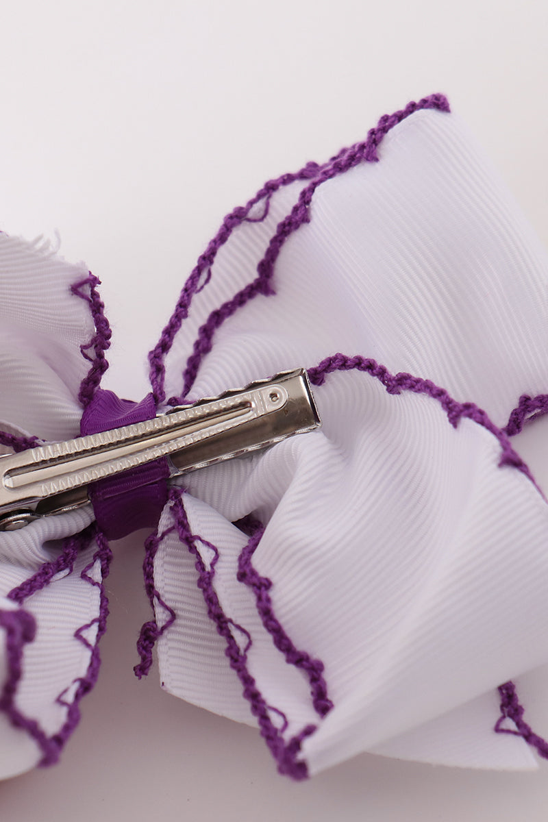 Purple Witch Hat Embroidery Crochet Edge Hair Bow
