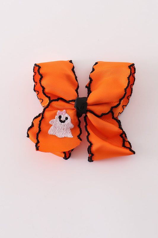 Orange Ghost Embroidery Crochet Edge Hair Bow