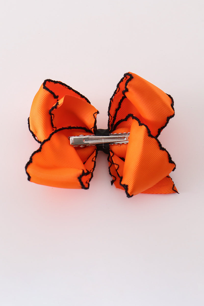 Orange Ghost Embroidery Crochet Edge Hair Bow