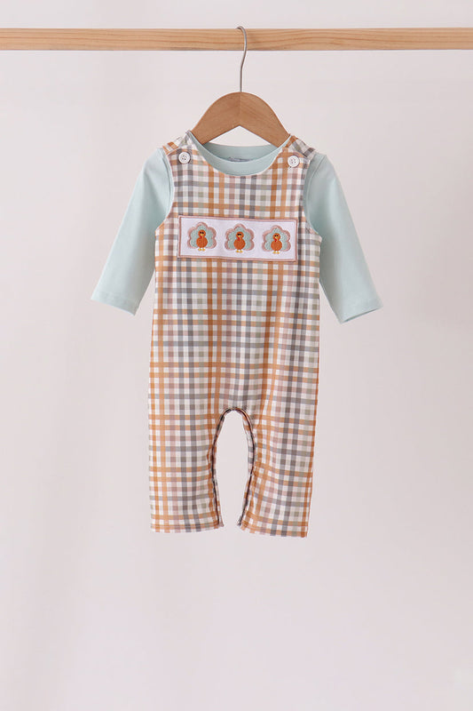 Sage Turkey Embroidery Plaid Jon Jon 2pc set