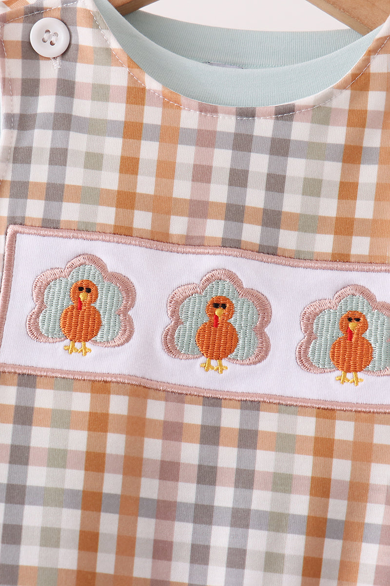 Sage Turkey Embroidery Plaid Jon Jon 2pc set