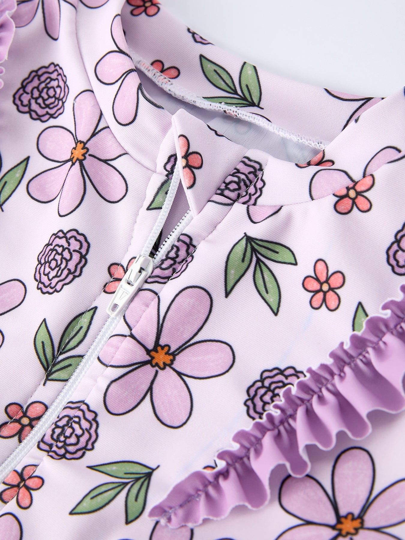 Purple Floral Long Sleeve Girl Swimwear Set