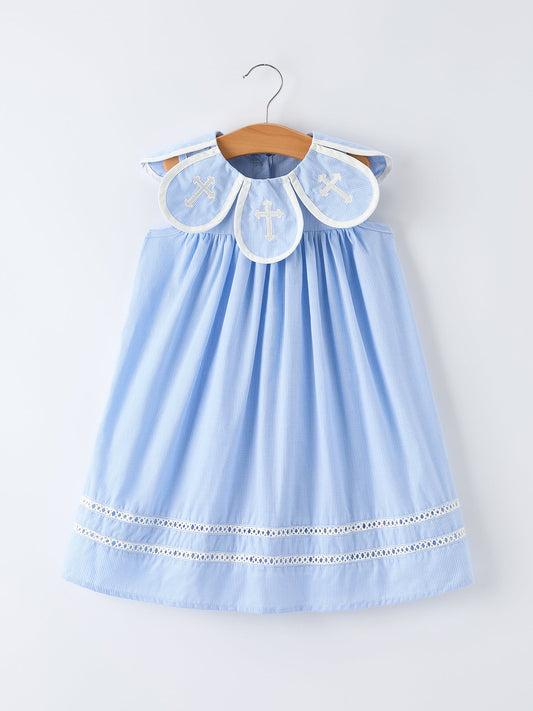 Blue Petal Peter Pan Collar Dress for Girls