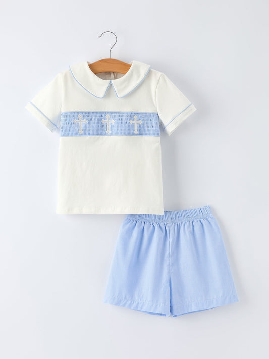 Blue Smocked Church Toddler Boys'Set