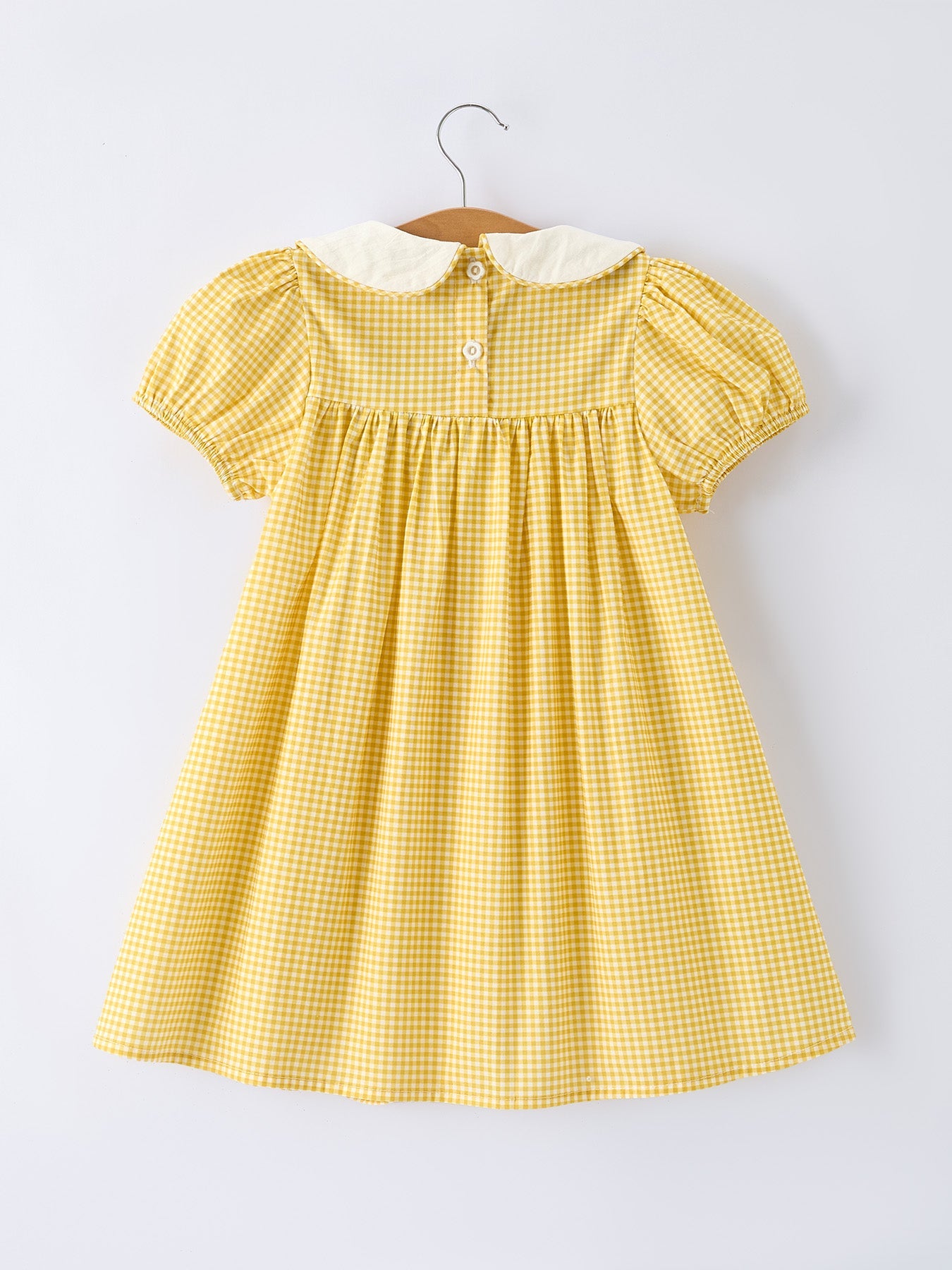 Girls Yellow Goose Embroidered Smocked Plaid Dress