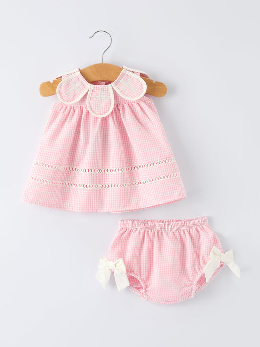 Pink Smocked Church Baby Girls Bloomer Set