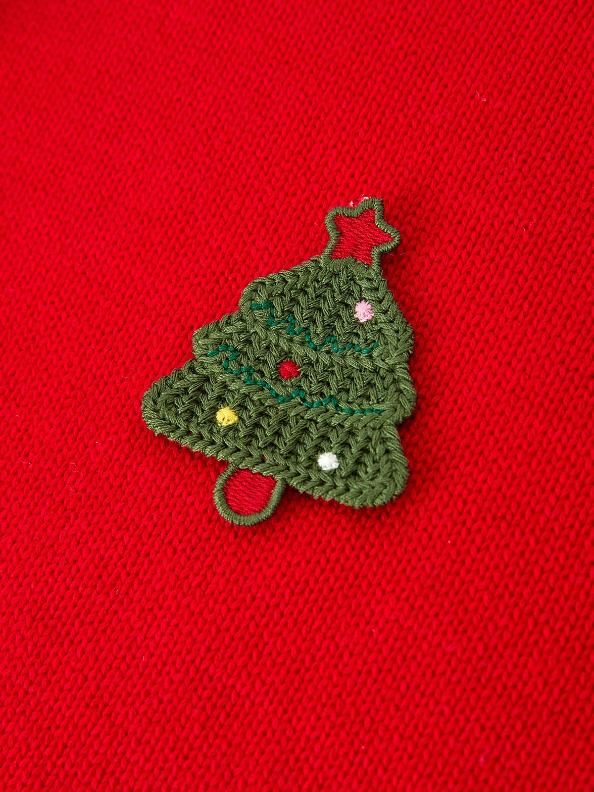 Baby Girl Christmas Red Knit Sweater with Embroidered Tree Appliqué