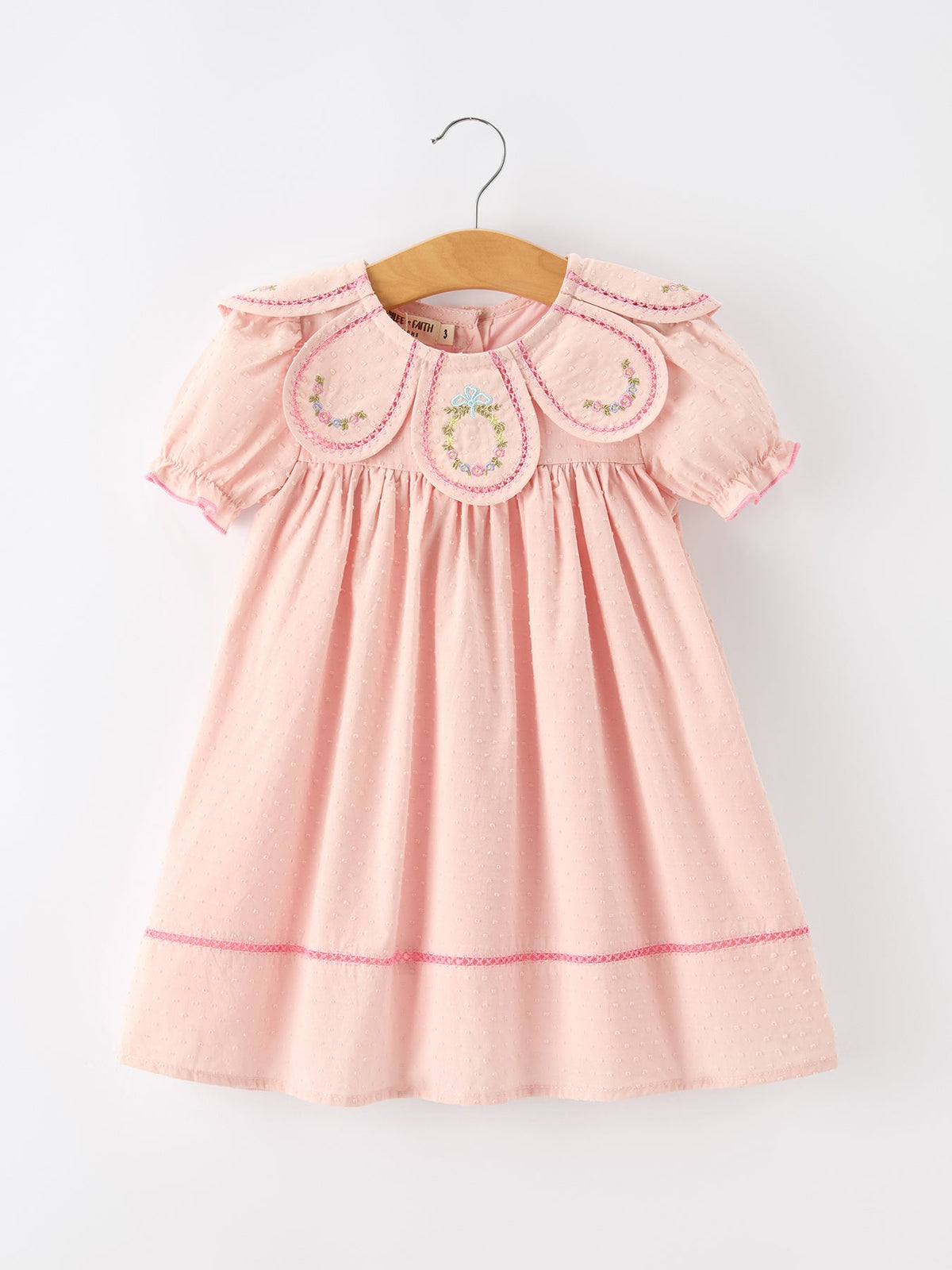 Fall Girl Pink Floral Embroidered Peter Pan Collar Dress