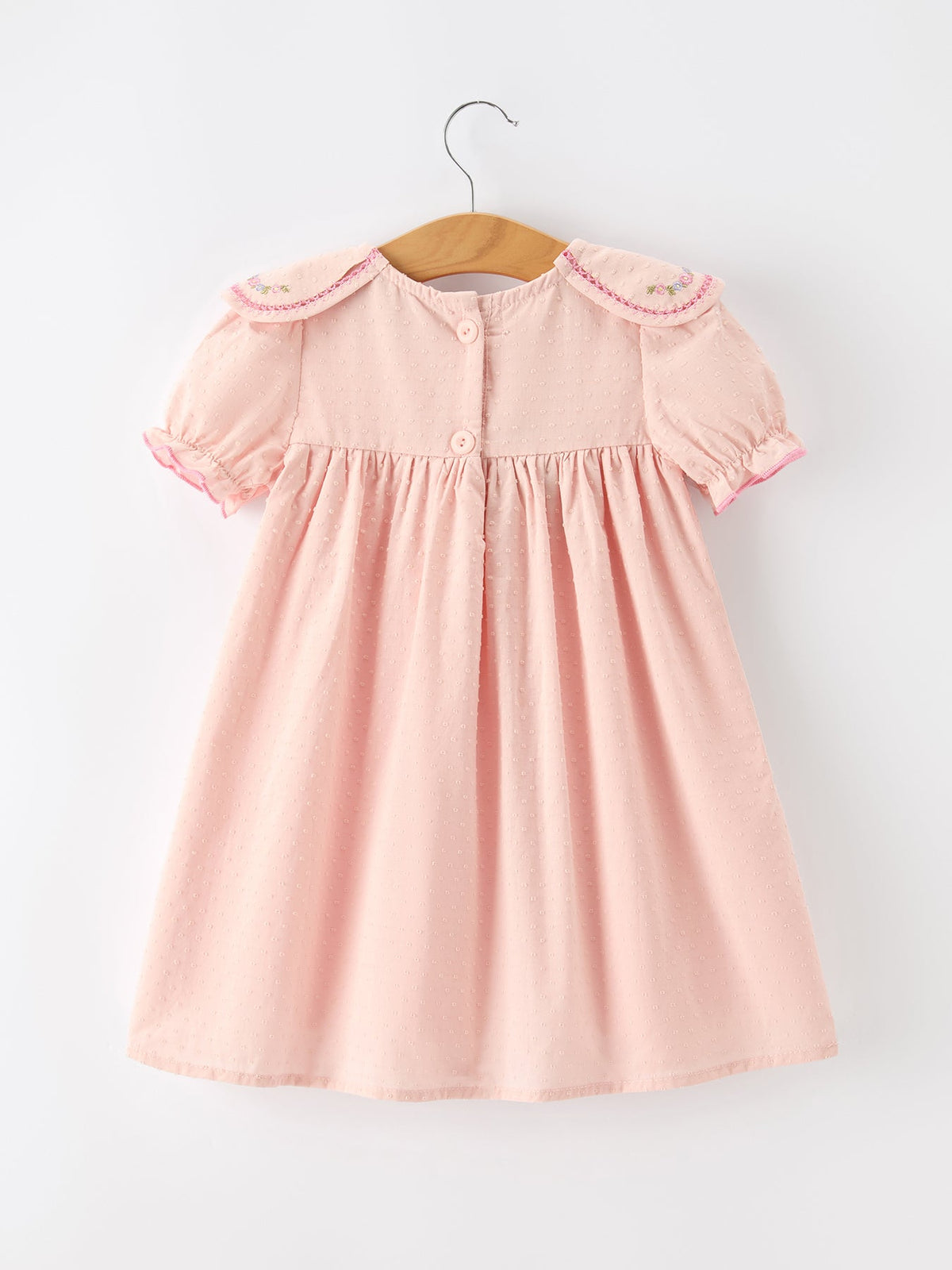 Fall Girl Pink Floral Embroidered Peter Pan Collar Dress