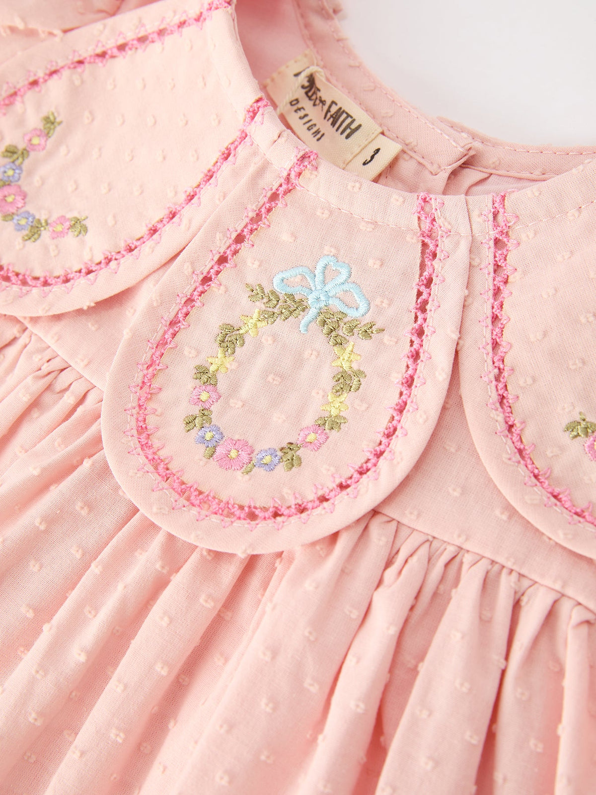 Fall Girl Pink Floral Embroidered Peter Pan Collar Dress