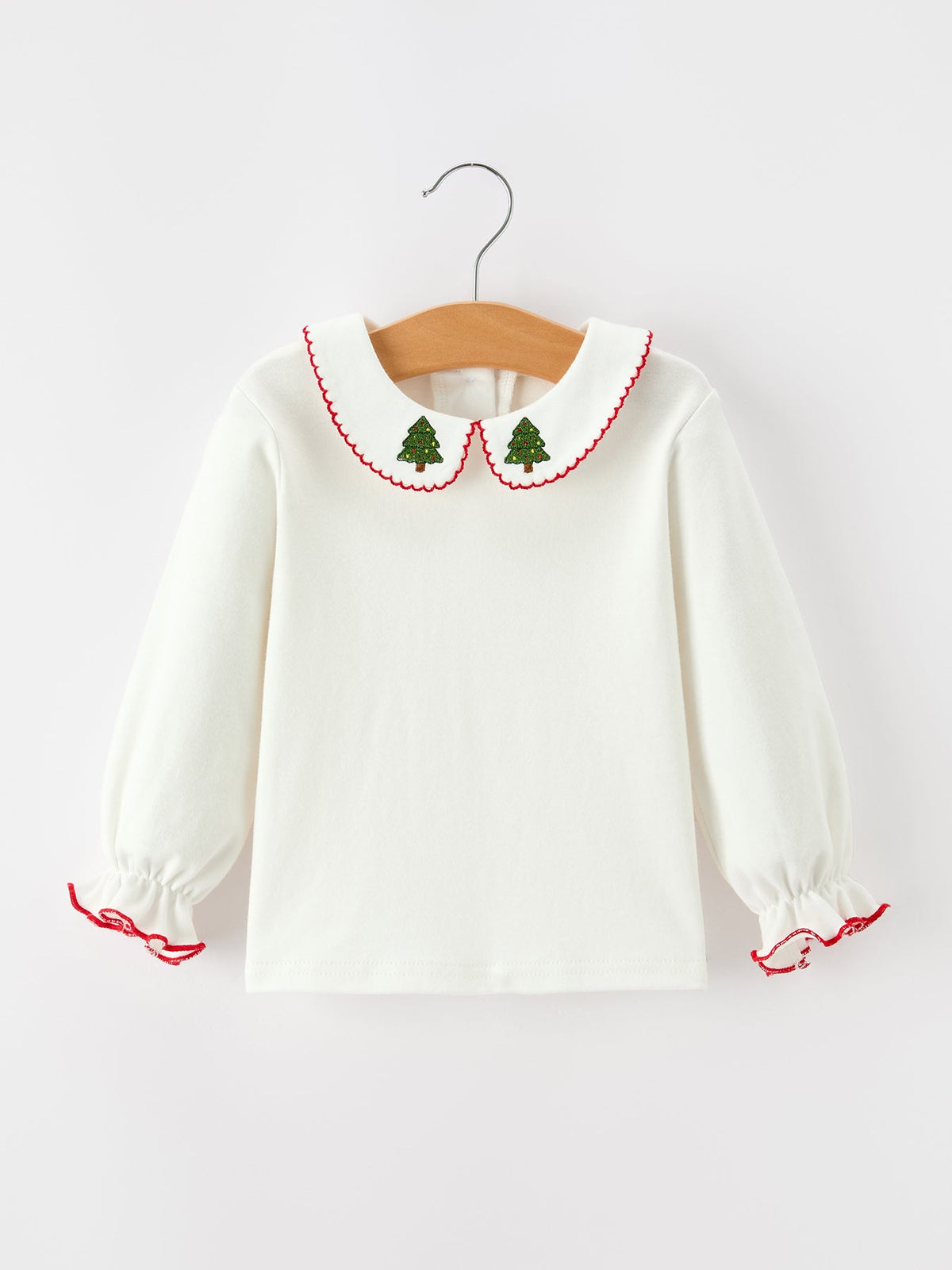 Girls Christmas Tree Embroidered Cotton Top & Corduroy Romper Set