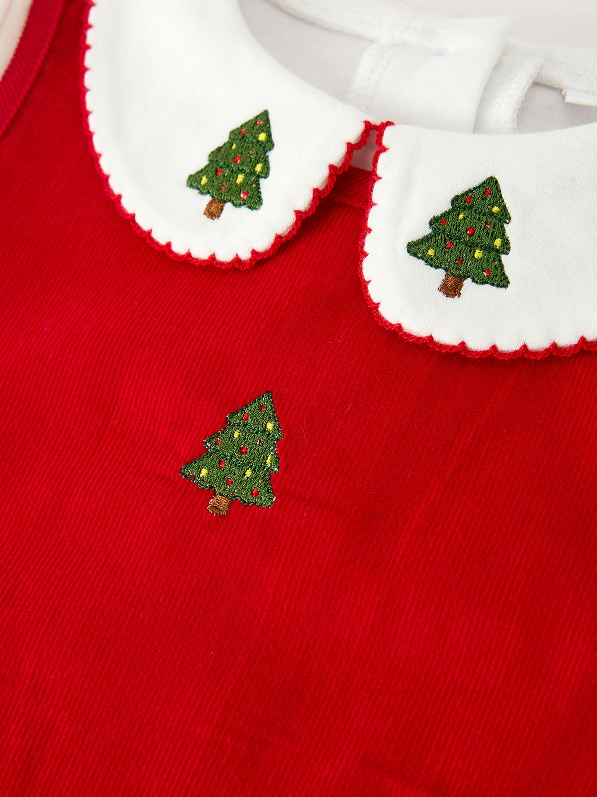 Girls Christmas Tree Embroidered Corduroy Dress & Cotton Top Set