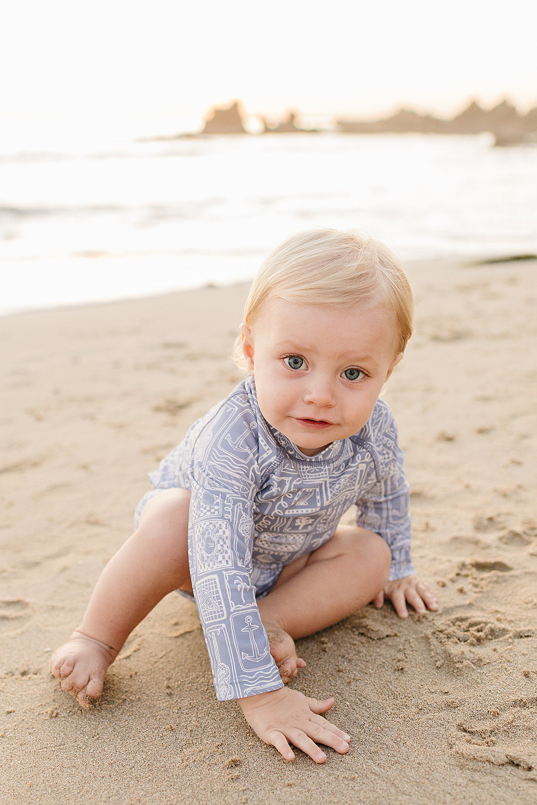 Baby Toddler Boys Blue Beach Long Sleeve Swim Set