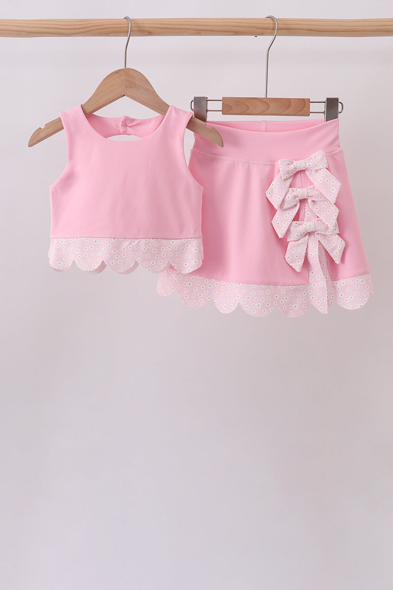 Girls Pink Scalloped Active Skorts Set