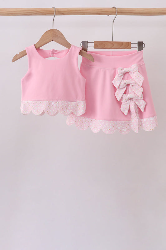 Girls Pink Scalloped Active Skorts Set