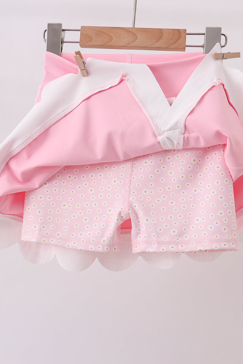 Girls Pink Scalloped Active Skorts Set
