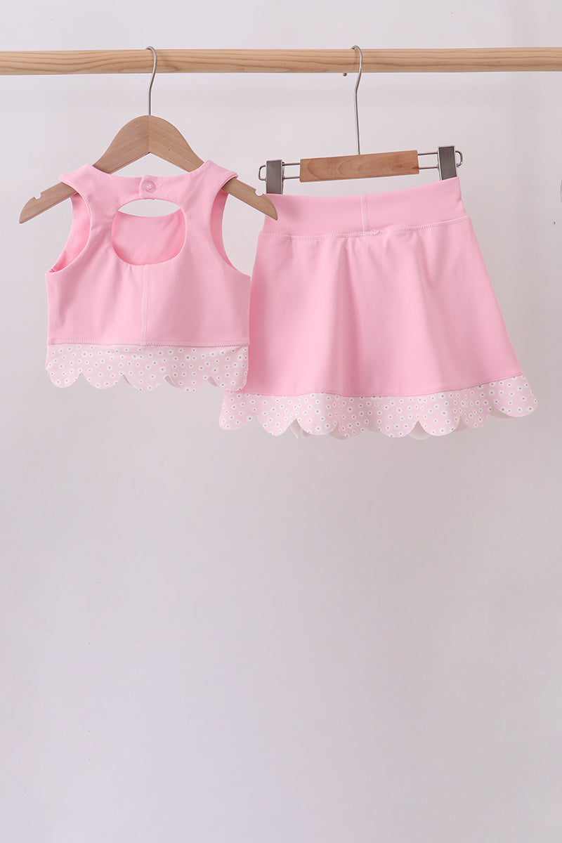 Girls Pink Scalloped Active Skorts Set
