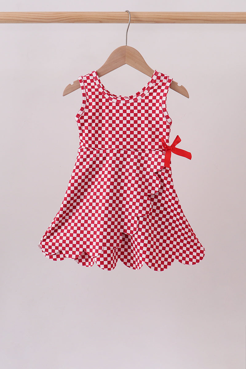 Girls’ Red Checkered Bow Active Dress