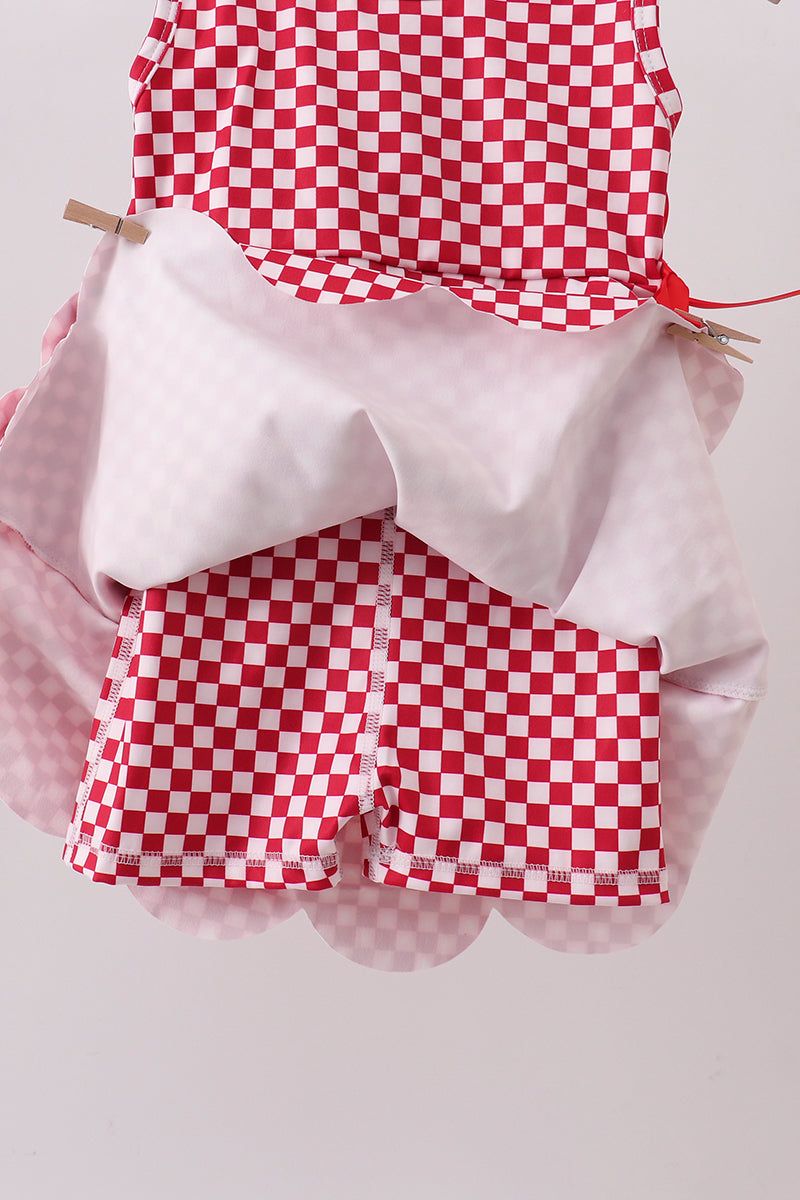 Girls’ Red Checkered Bow Active Dress