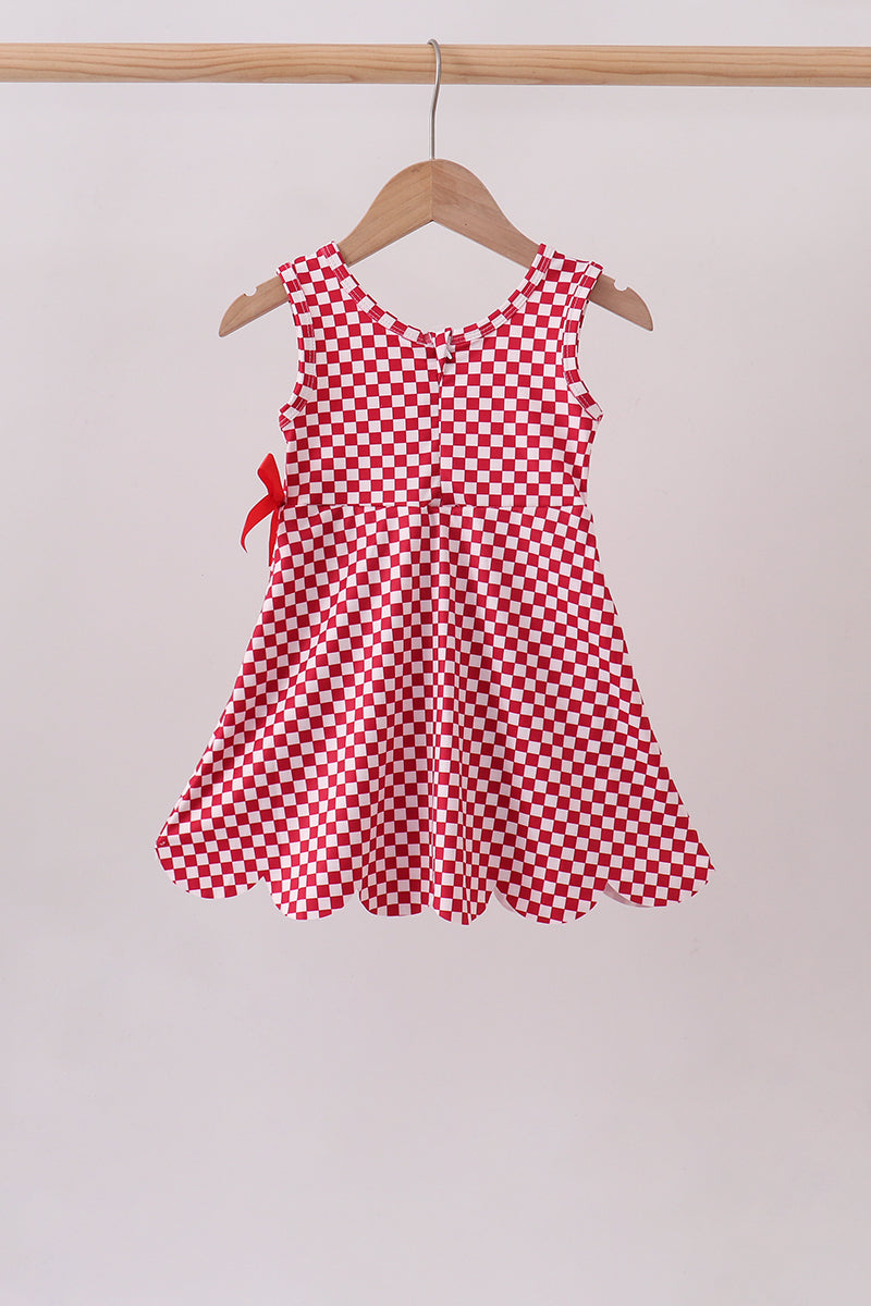 Girls’ Red Checkered Bow Active Dress