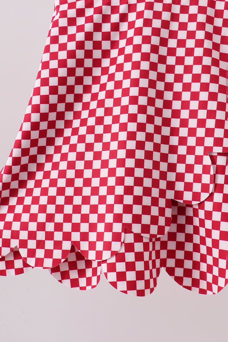 Girls’ Red Checkered Bow Active Dress