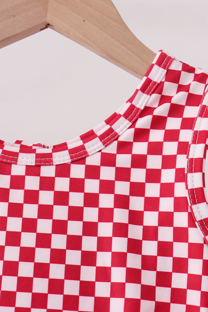 Girls’ Red Checkered Bow Active Dress
