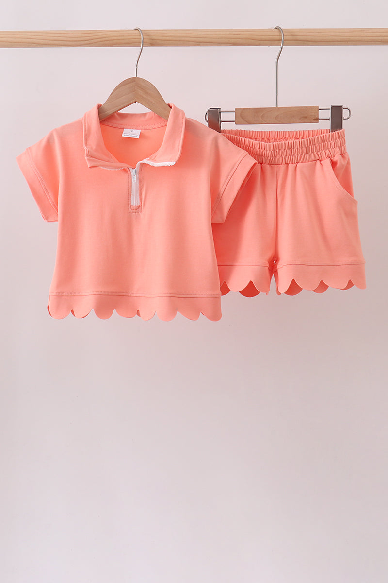 Girls Coral Scalloped Polo Set