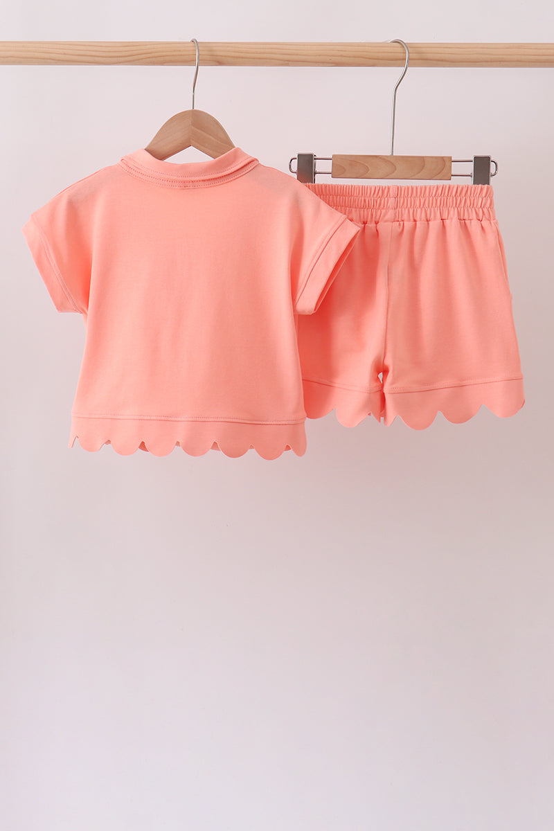 Girls Coral Scalloped Polo Set